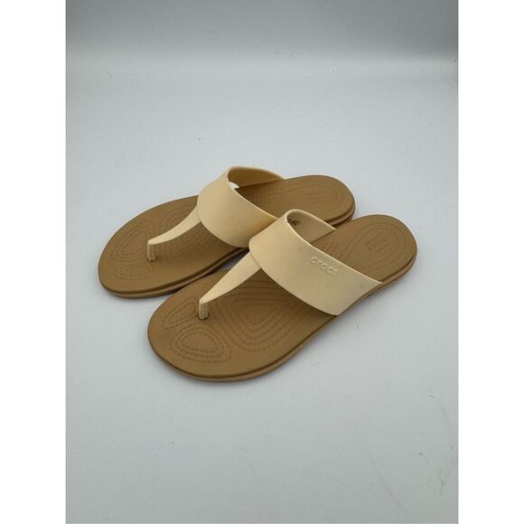 Crocs Womens Beige Iconic Comfort Tulum Flip Flops Sandals Size 6W - Picture 3 of 7